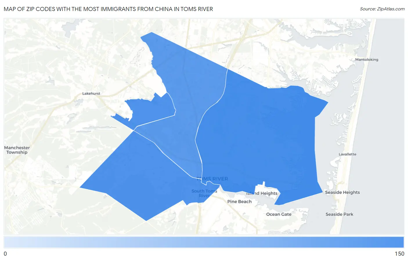 Zip Codes with the Most Immigrants from China in Toms River Map