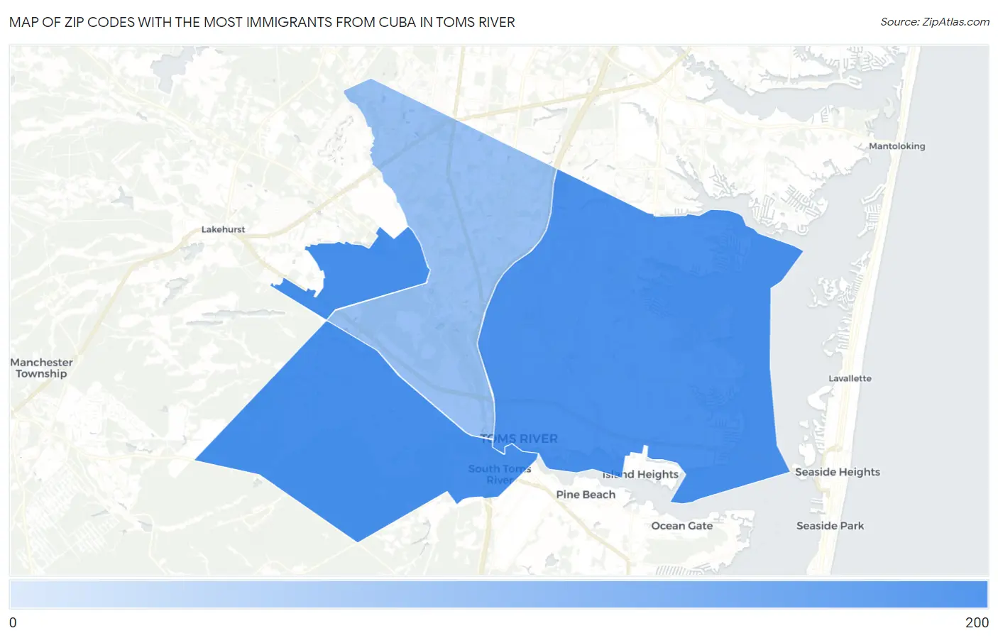Zip Codes with the Most Immigrants from Cuba in Toms River Map
