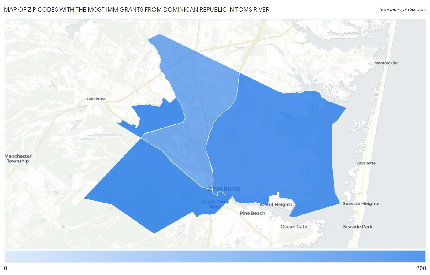 Zip Codes with the Most Immigrants from Dominican Republic in Toms River Map