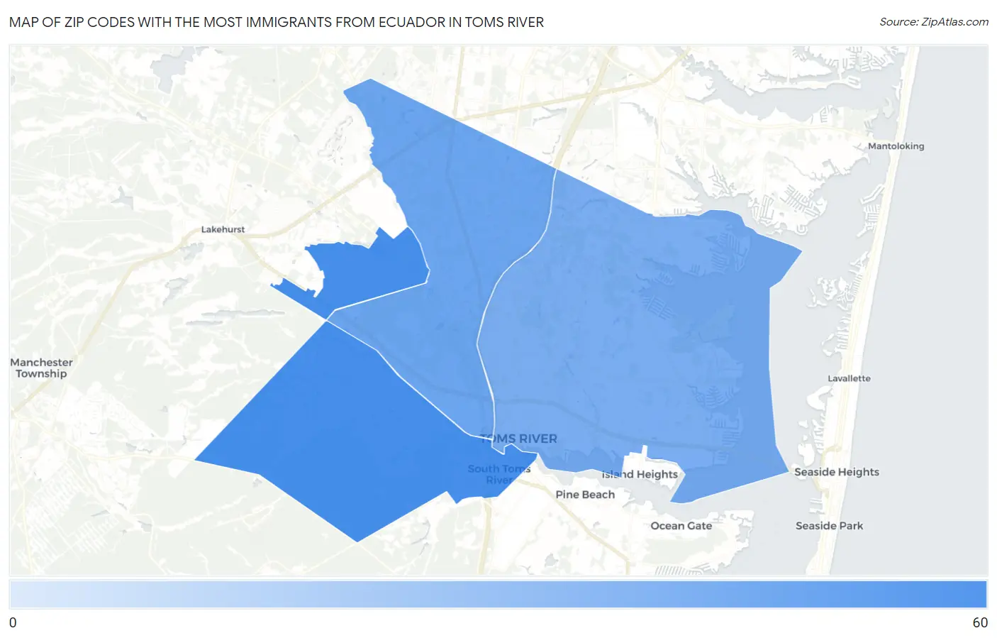 Zip Codes with the Most Immigrants from Ecuador in Toms River Map