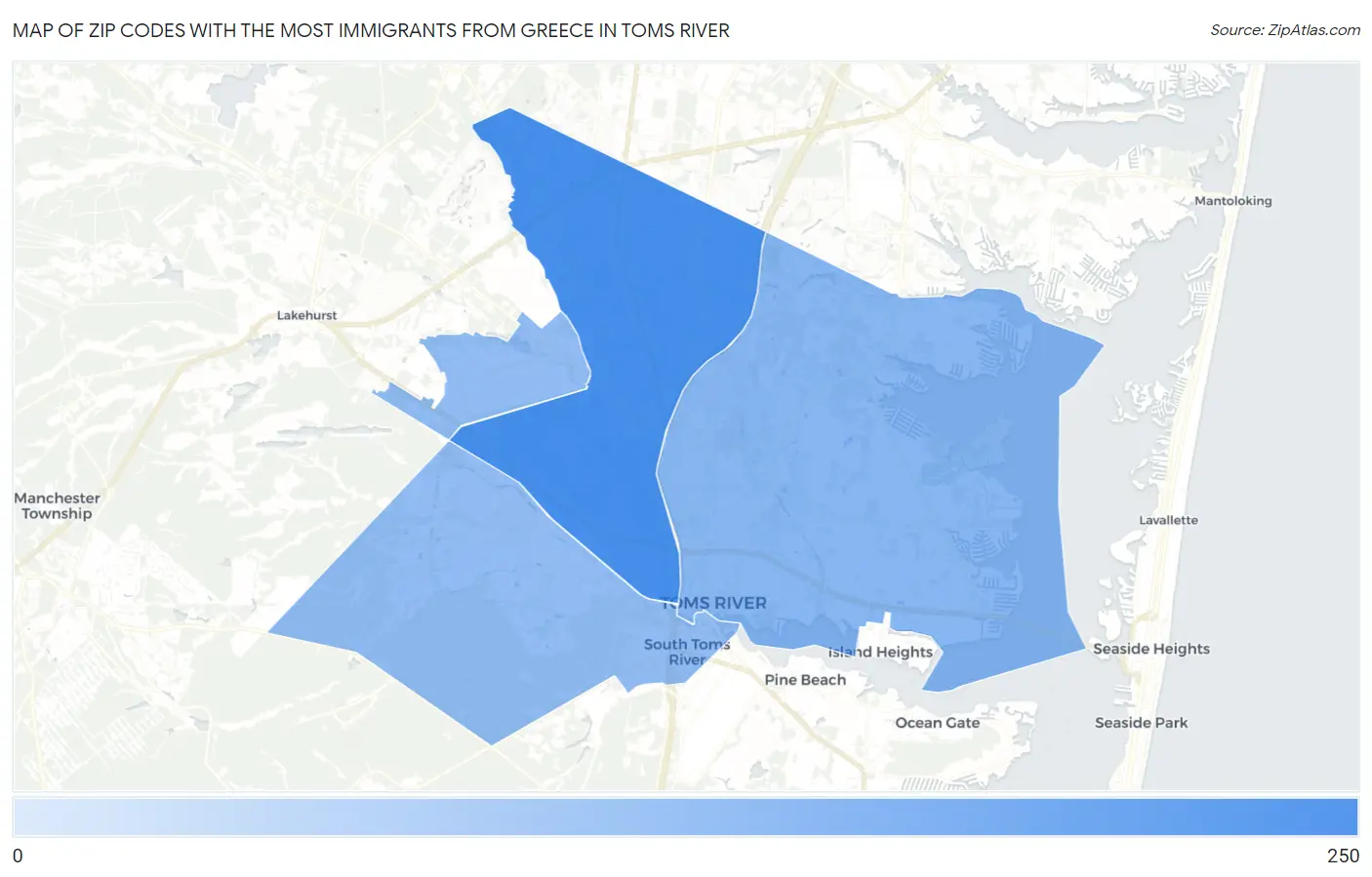 Zip Codes with the Most Immigrants from Greece in Toms River Map