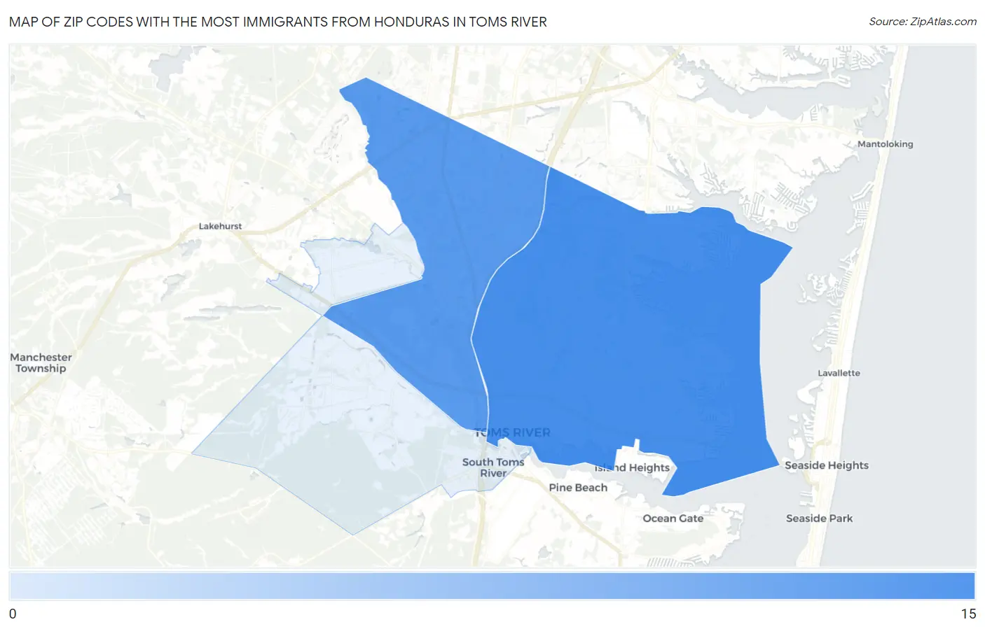 Zip Codes with the Most Immigrants from Honduras in Toms River Map