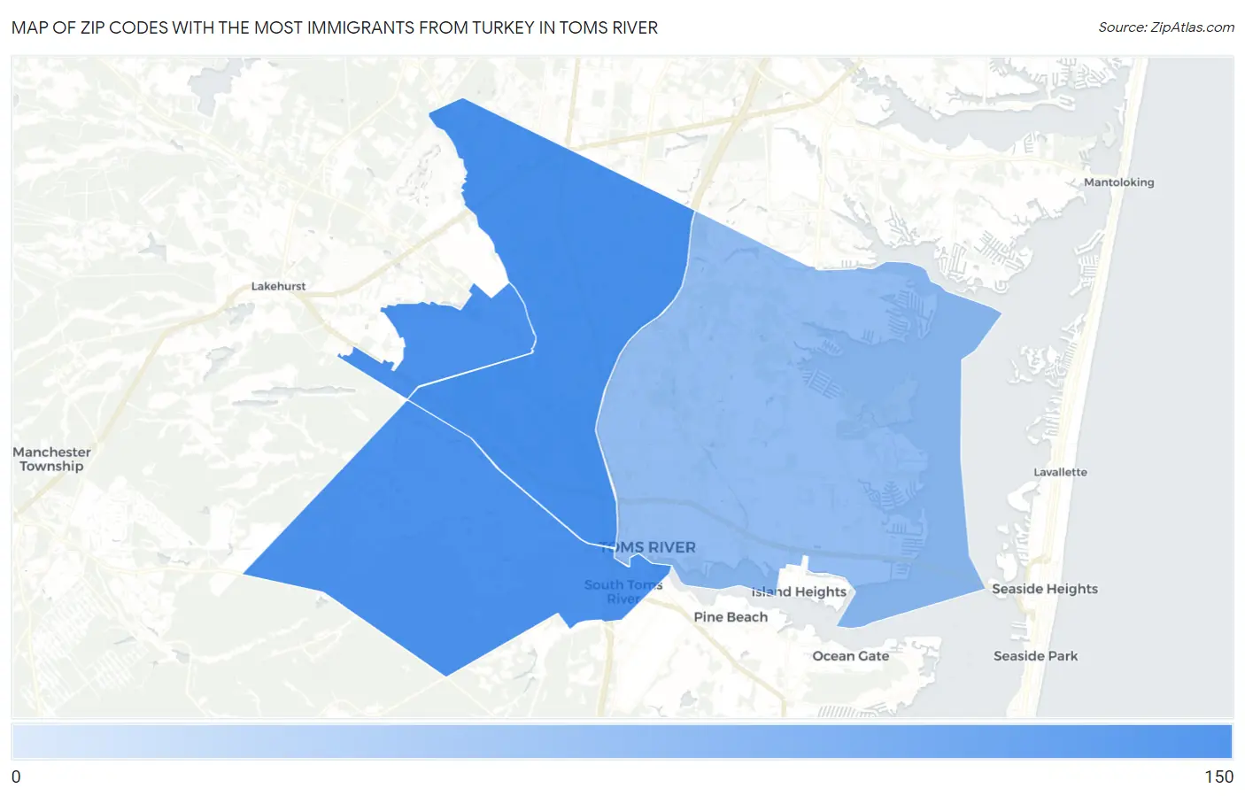 Zip Codes with the Most Immigrants from Turkey in Toms River Map