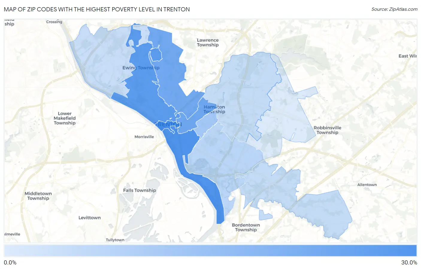 Zip Codes with the Highest Poverty Level in Trenton Map