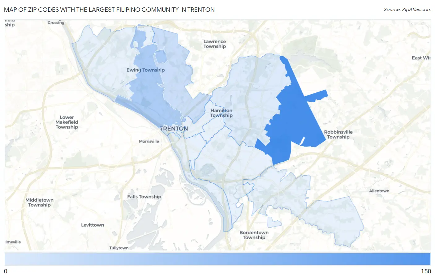 Zip Codes with the Largest Filipino Community in Trenton Map