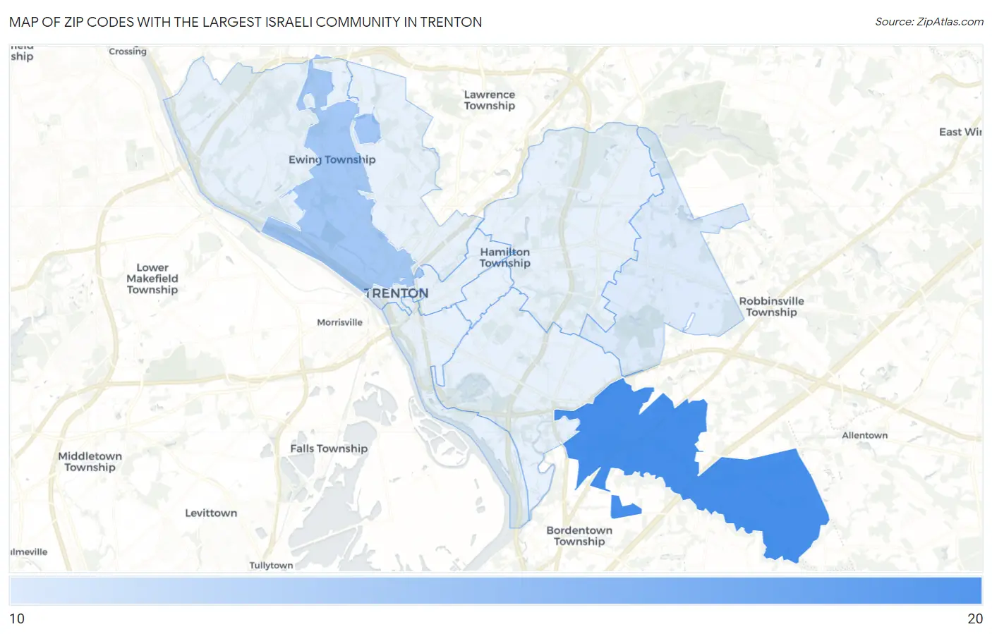 Zip Codes with the Largest Israeli Community in Trenton Map