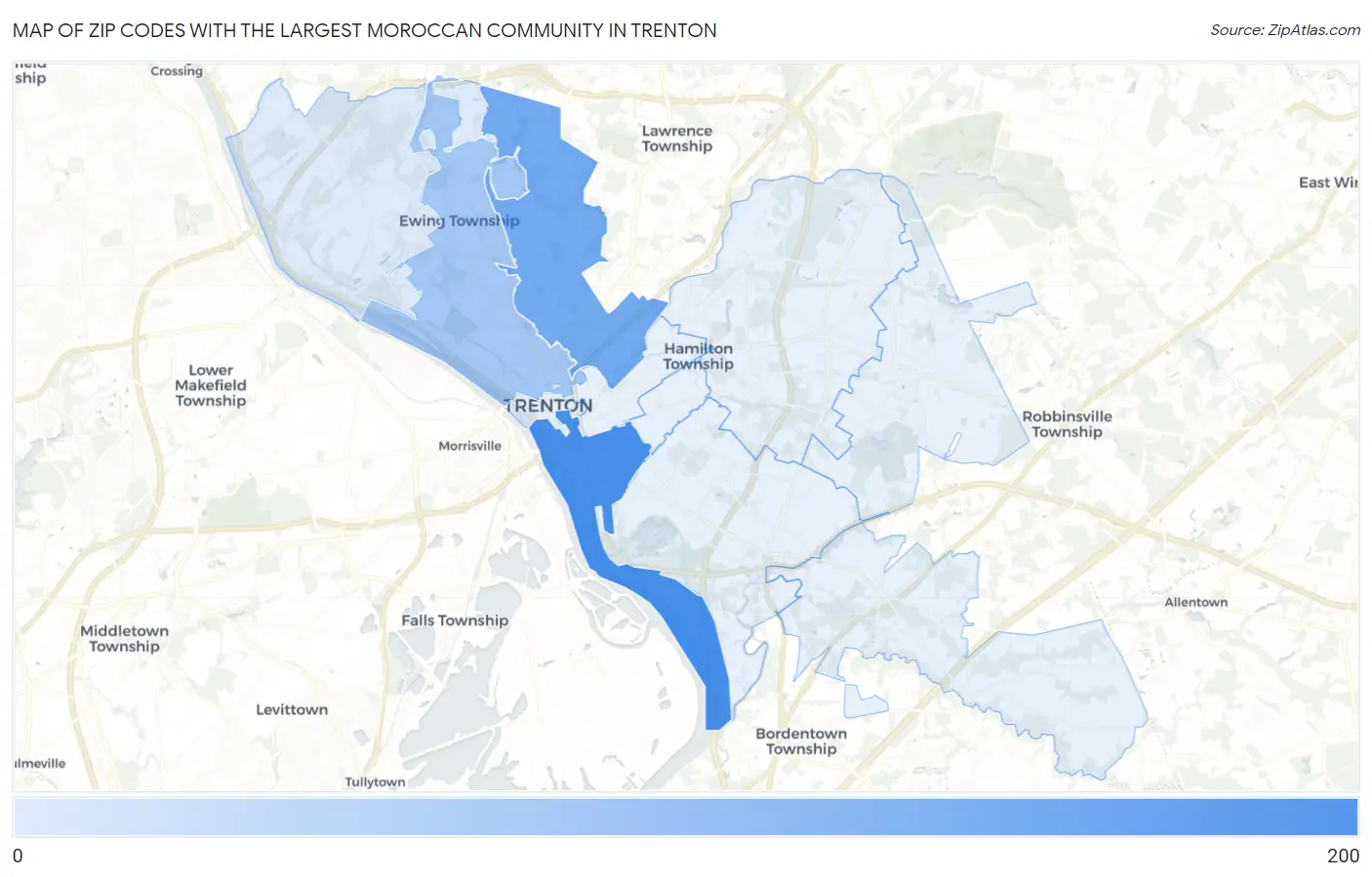 Zip Codes with the Largest Moroccan Community in Trenton Map