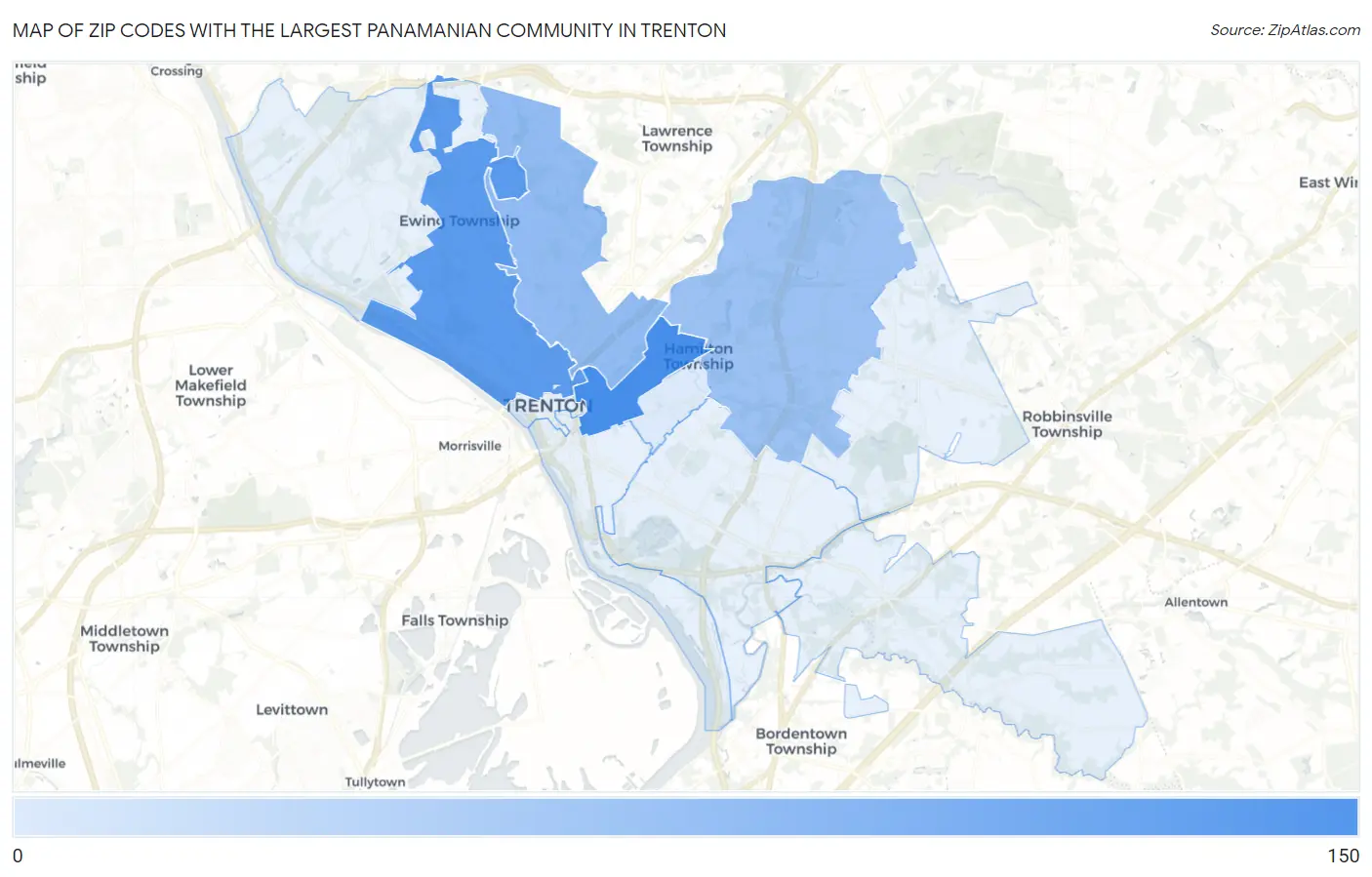 Zip Codes with the Largest Panamanian Community in Trenton Map
