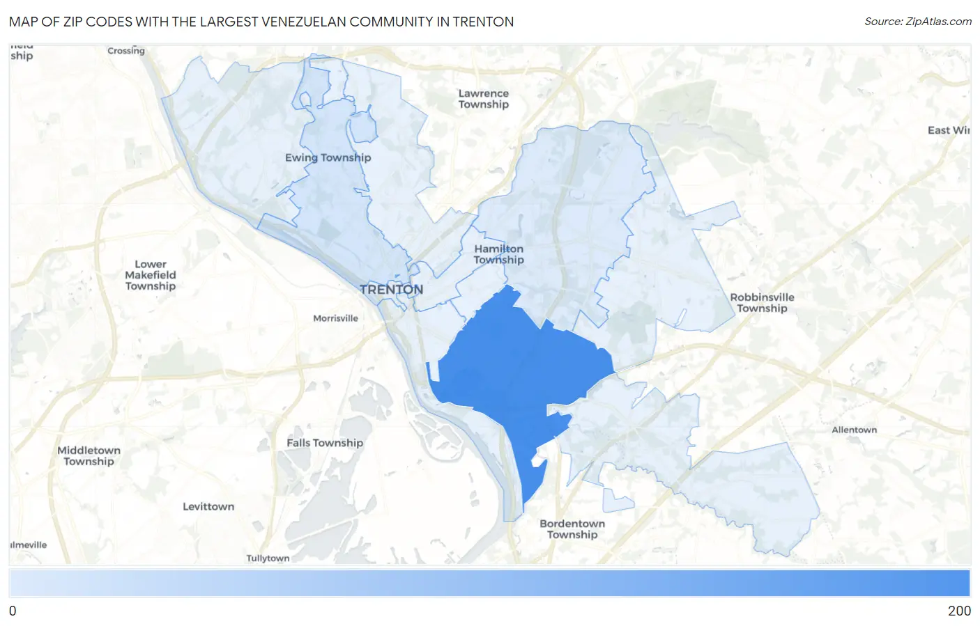 Zip Codes with the Largest Venezuelan Community in Trenton Map