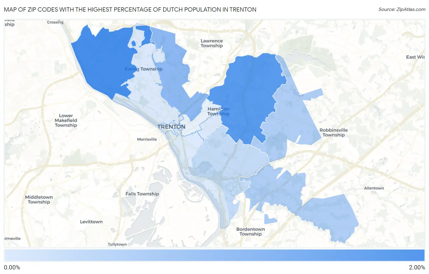 Zip Codes with the Highest Percentage of Dutch Population in Trenton Map