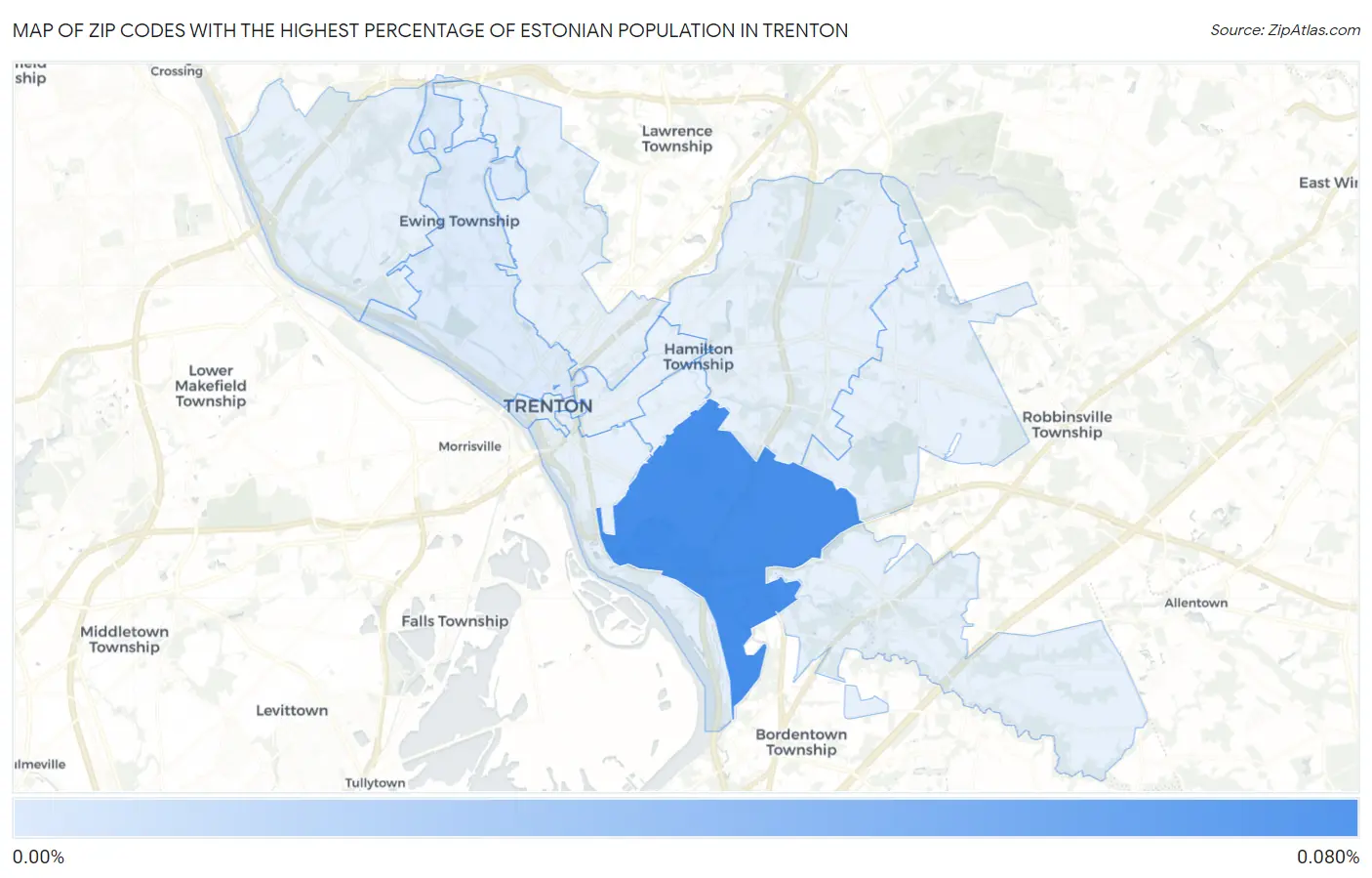 Zip Codes with the Highest Percentage of Estonian Population in Trenton Map
