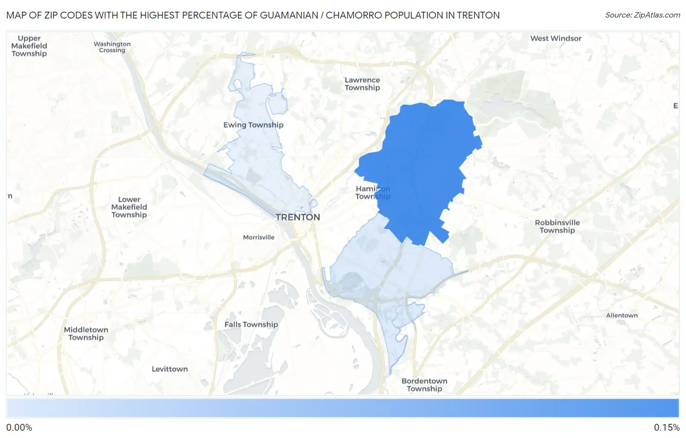 Zip Codes with the Highest Percentage of Guamanian / Chamorro Population in Trenton Map