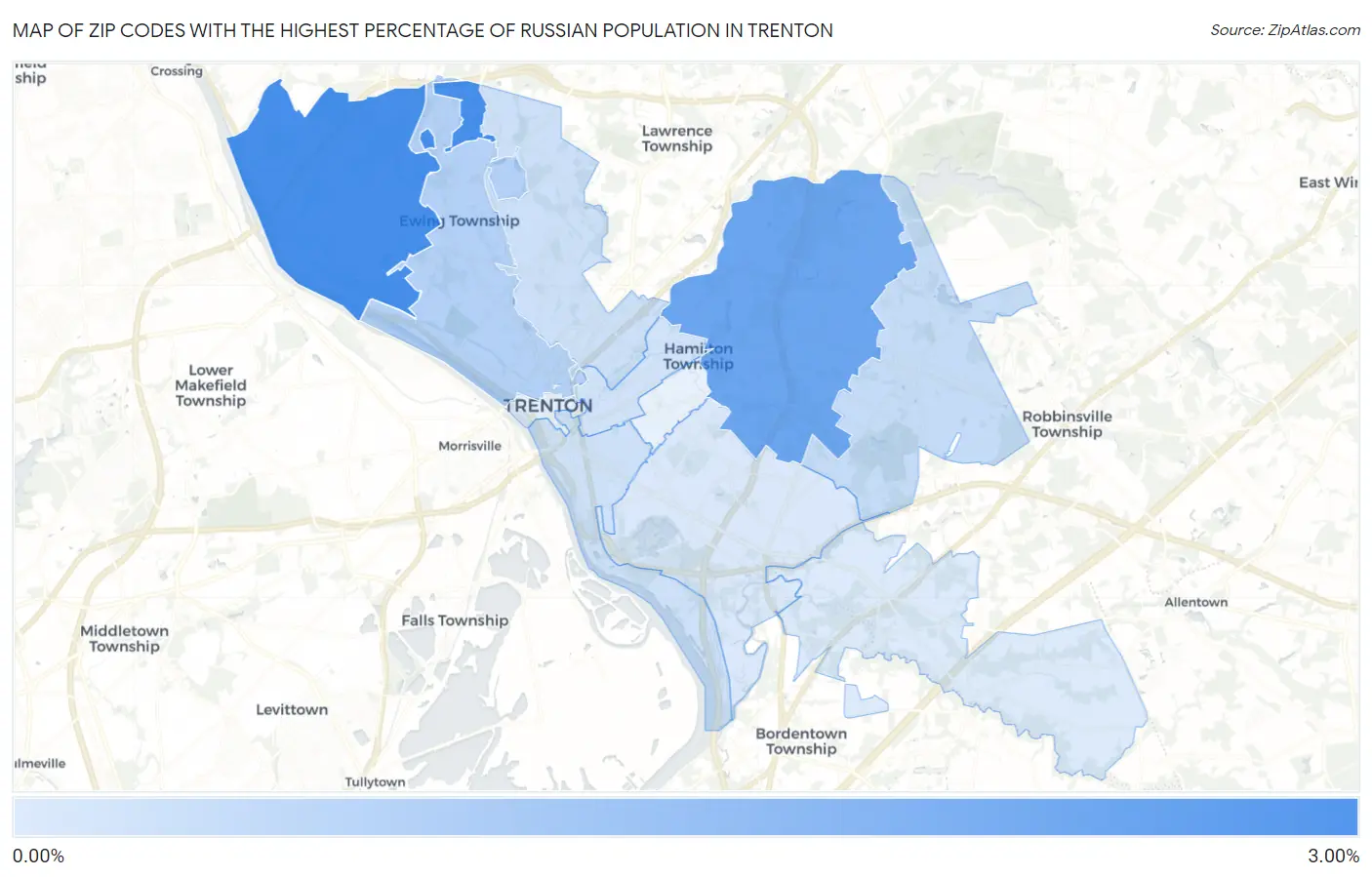 Zip Codes with the Highest Percentage of Russian Population in Trenton Map