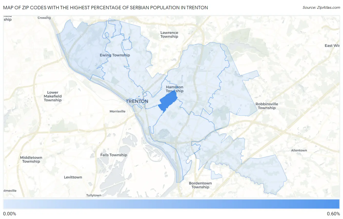 Zip Codes with the Highest Percentage of Serbian Population in Trenton Map