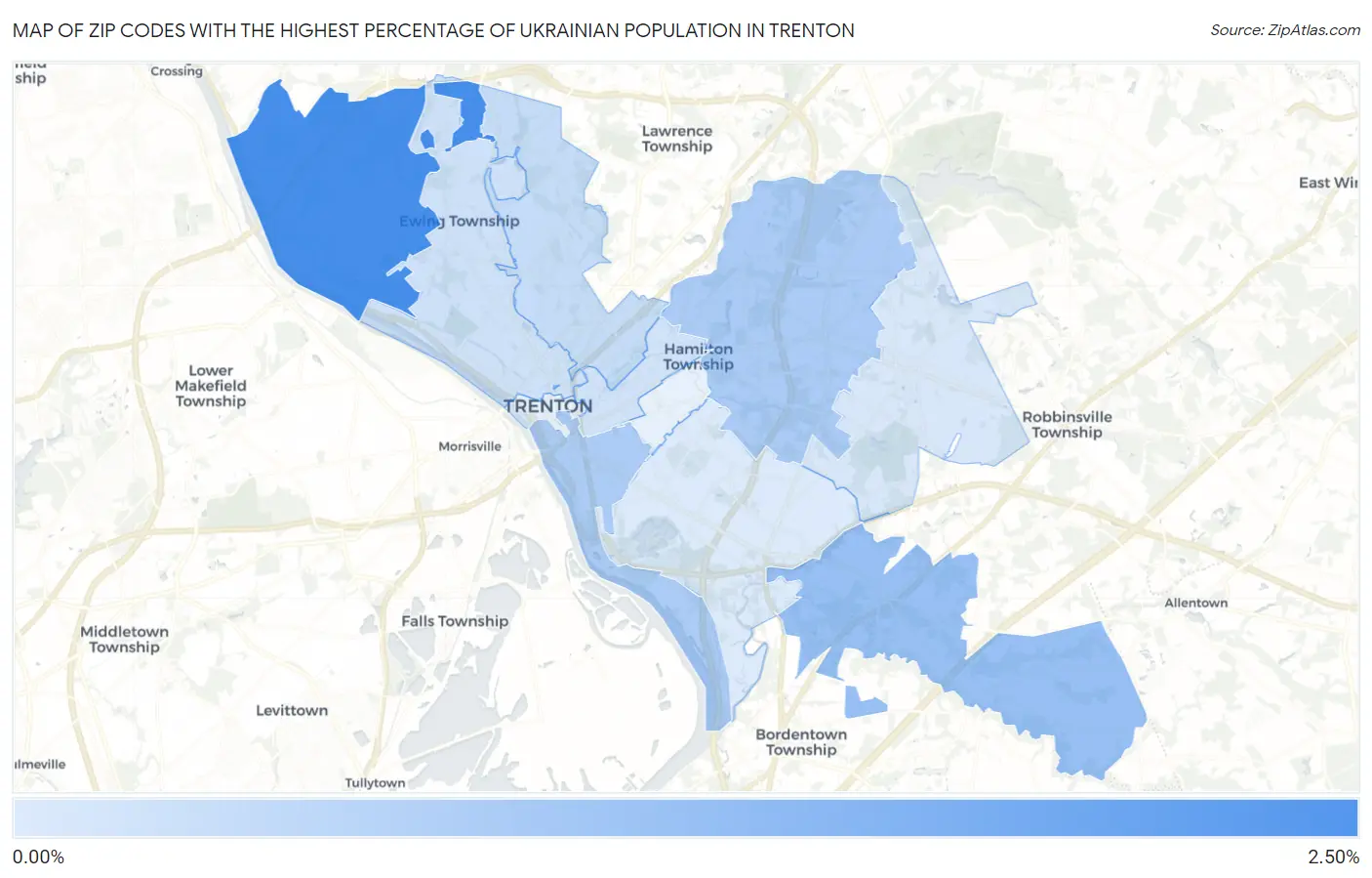 Zip Codes with the Highest Percentage of Ukrainian Population in Trenton Map