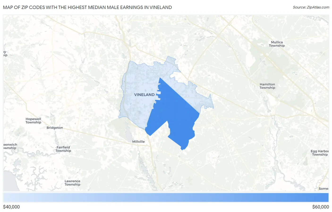 Zip Codes with the Highest Median Male Earnings in Vineland Map