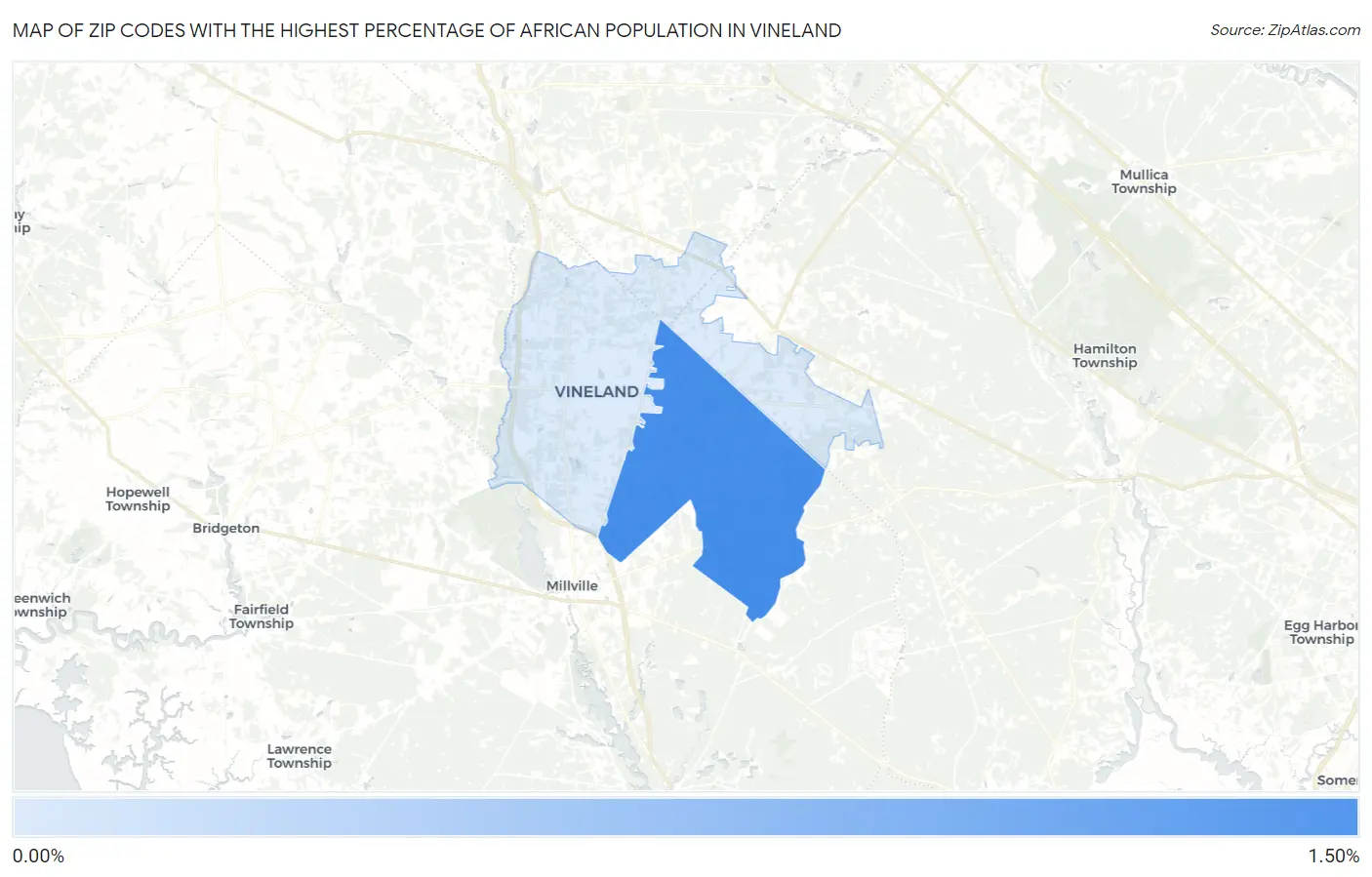 Zip Codes with the Highest Percentage of African Population in Vineland Map