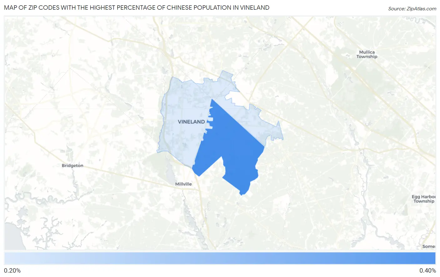 Zip Codes with the Highest Percentage of Chinese Population in Vineland Map