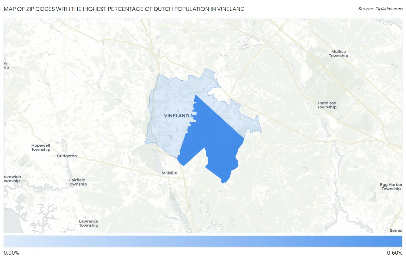 Zip Codes with the Highest Percentage of Dutch Population in Vineland Map