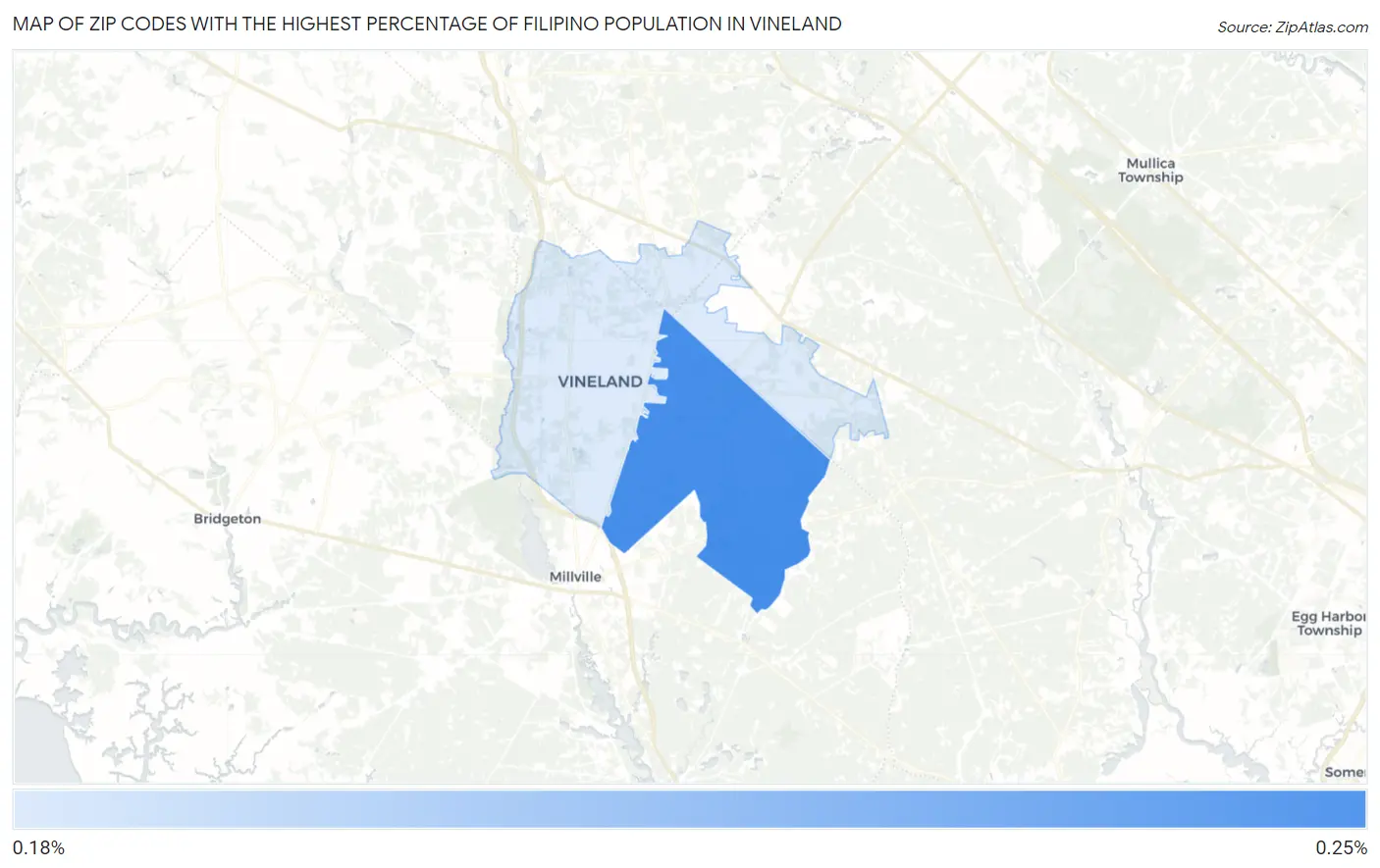Zip Codes with the Highest Percentage of Filipino Population in Vineland Map