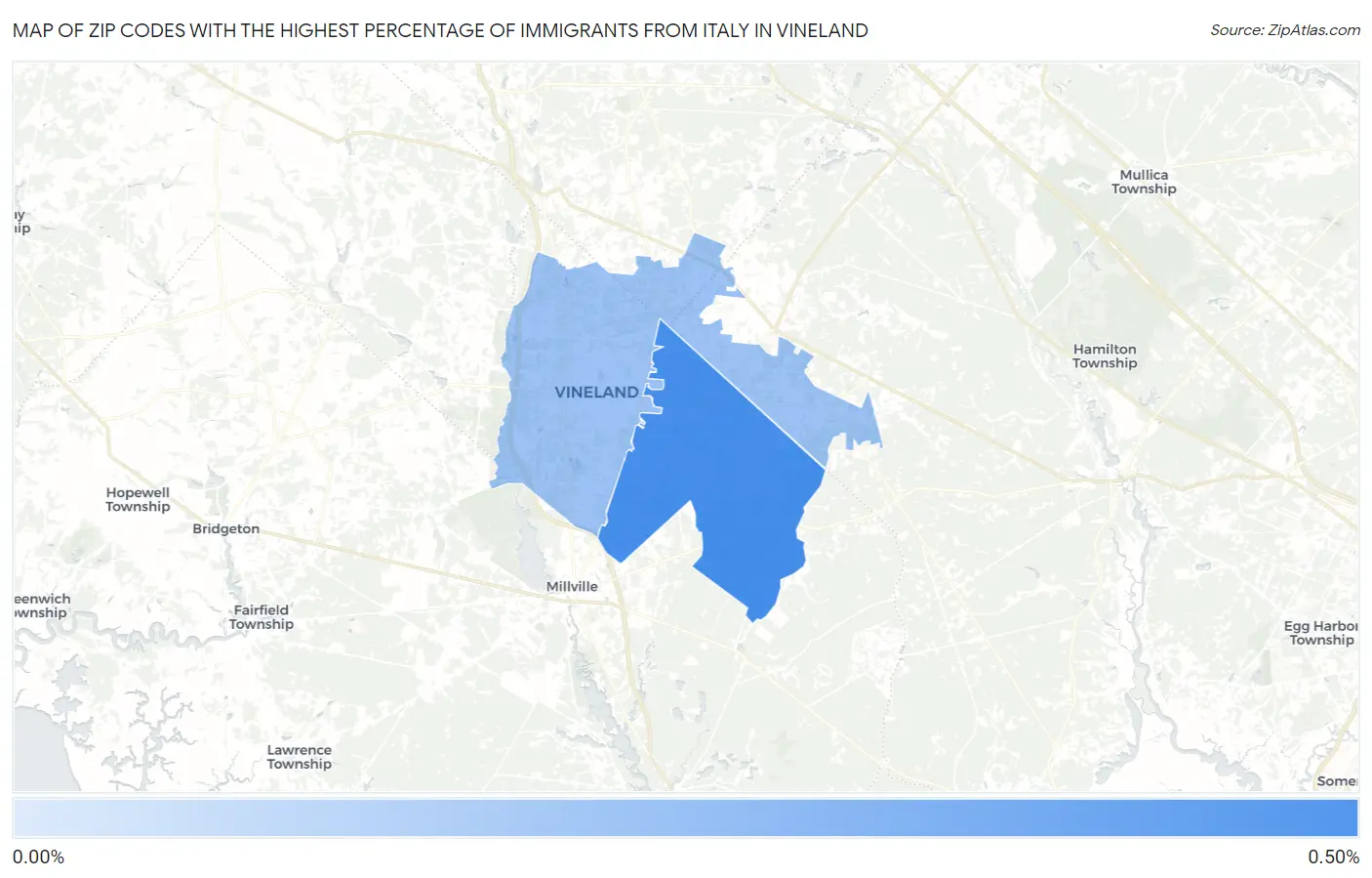 Zip Codes with the Highest Percentage of Immigrants from Italy in Vineland Map