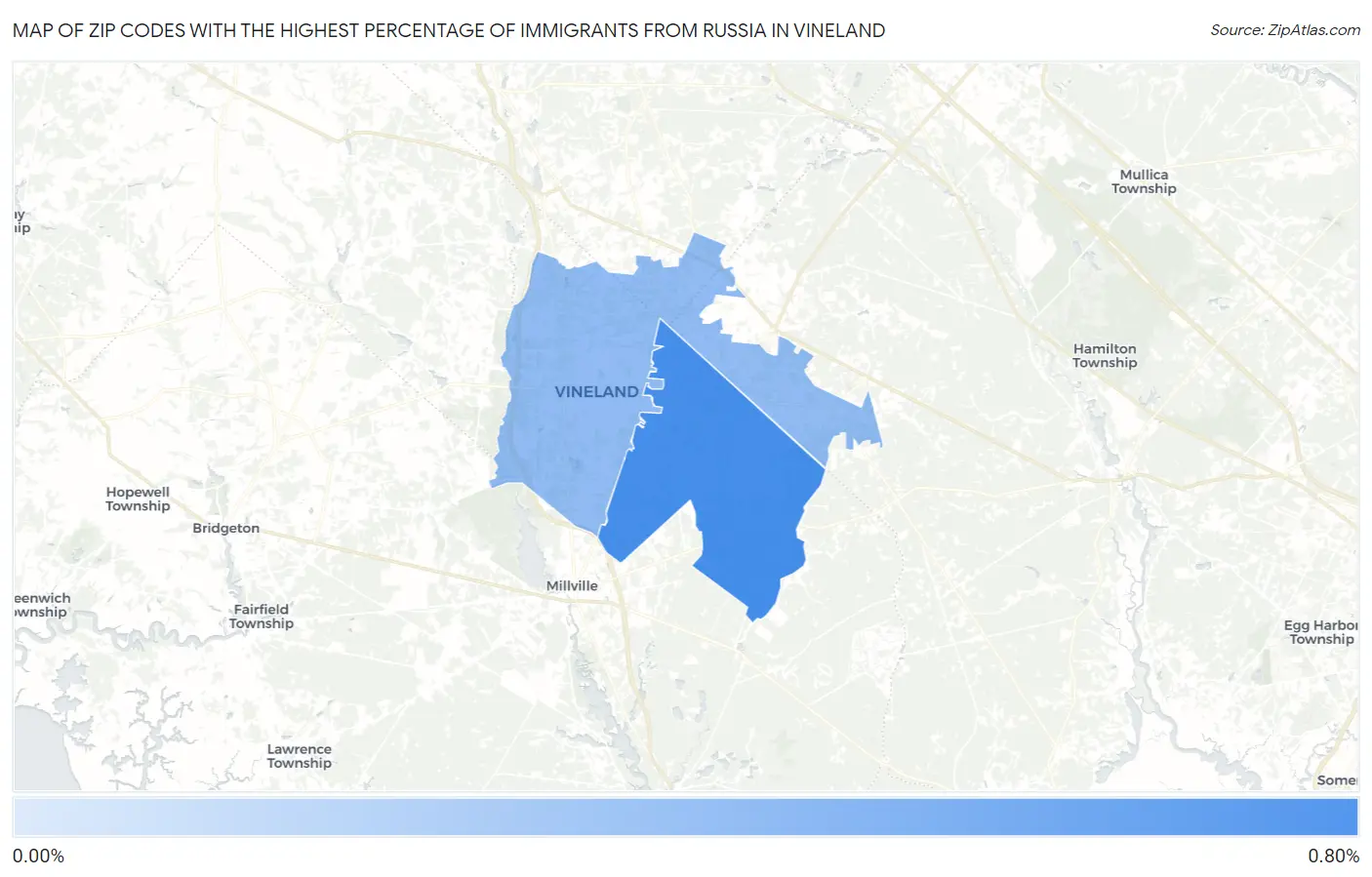 Zip Codes with the Highest Percentage of Immigrants from Russia in Vineland Map