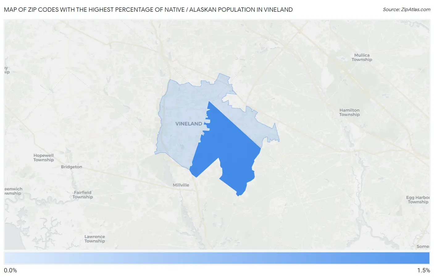 Zip Codes with the Highest Percentage of Native / Alaskan Population in Vineland Map
