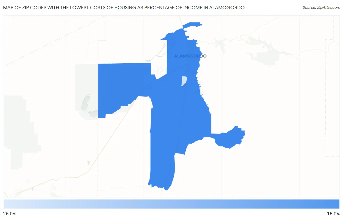 Zip Codes with the Lowest Costs of Housing as Percentage of Income in Alamogordo Map