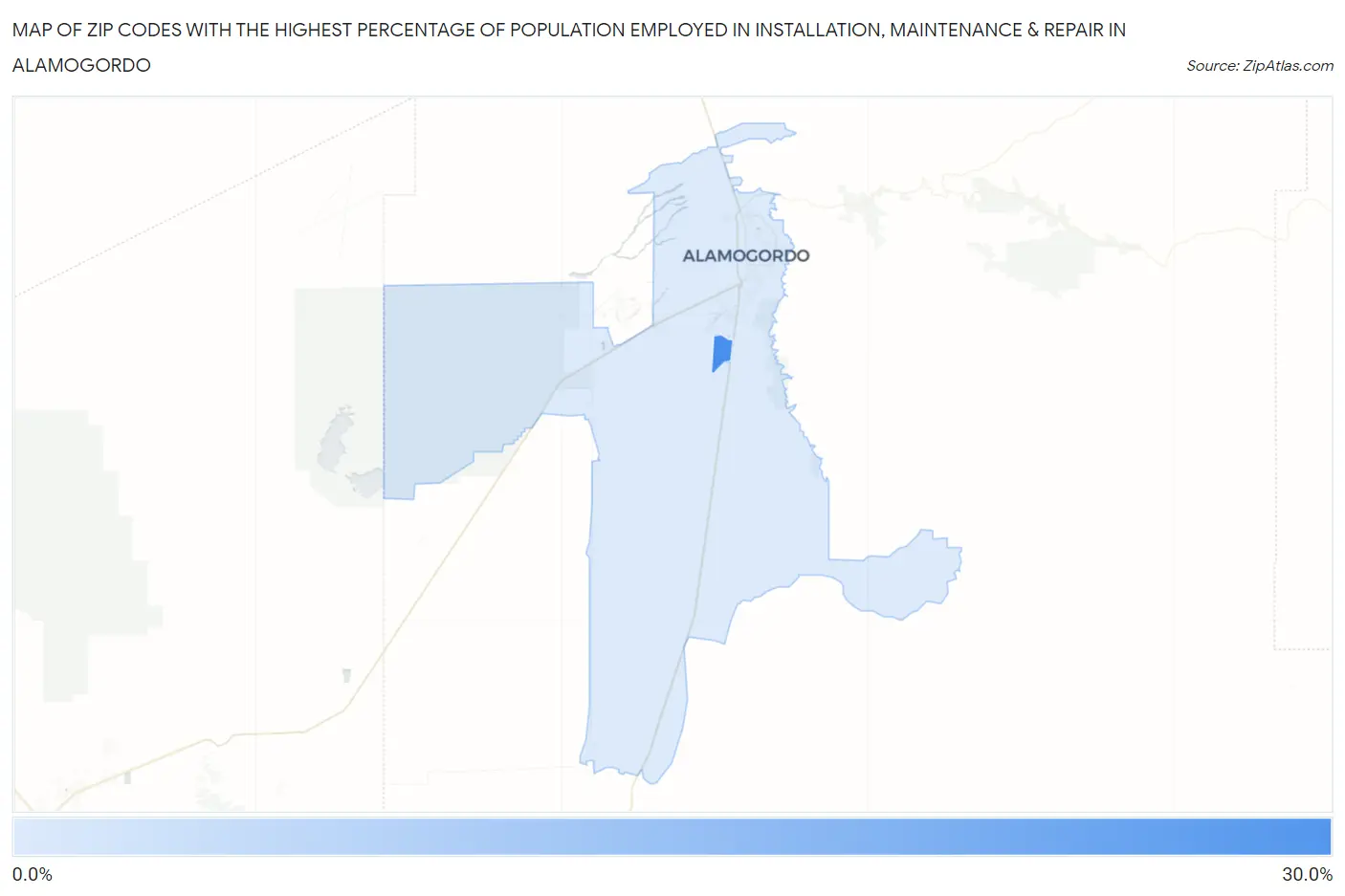 Zip Codes with the Highest Percentage of Population Employed in Installation, Maintenance & Repair in Alamogordo Map