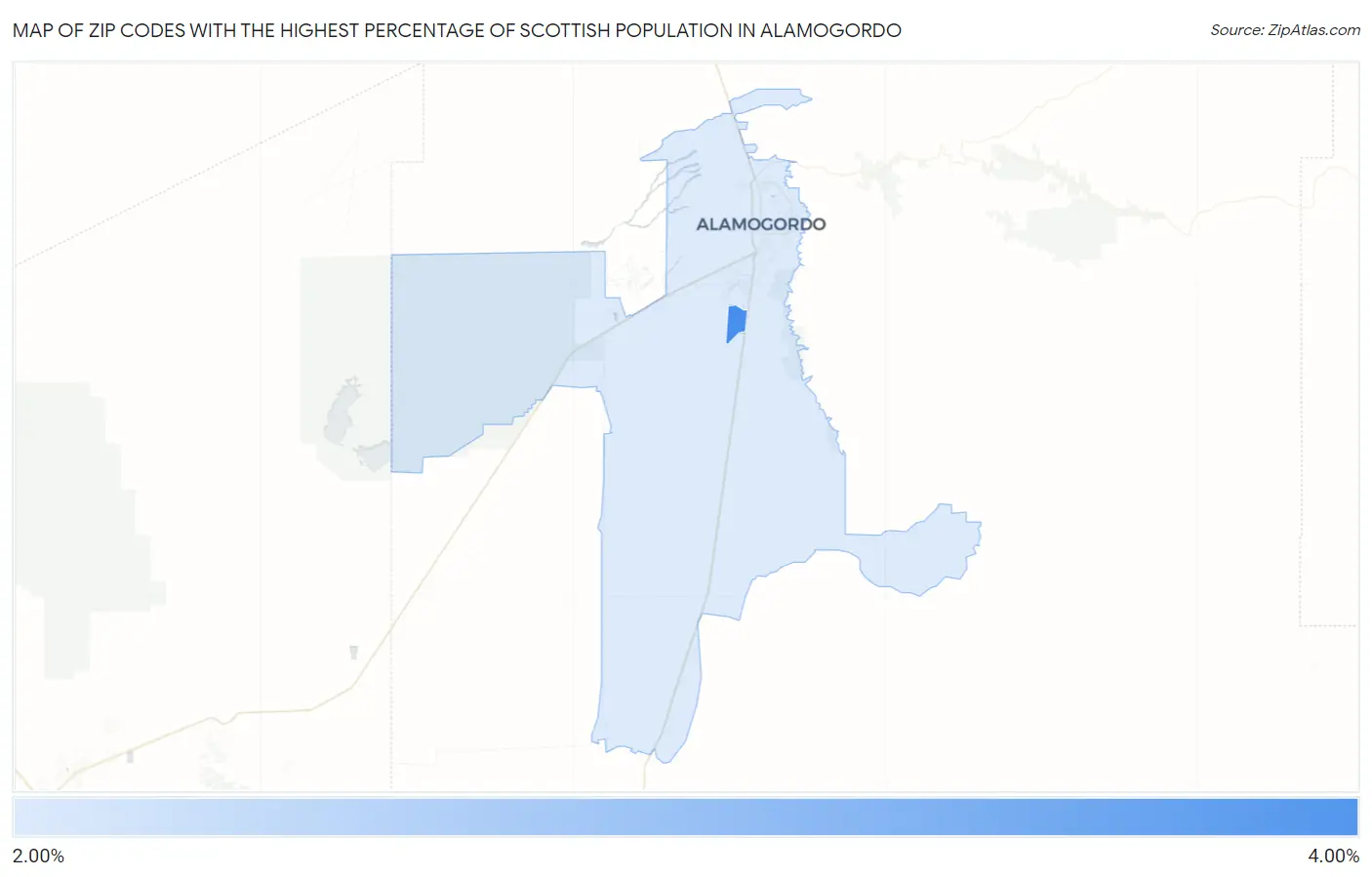 Zip Codes with the Highest Percentage of Scottish Population in Alamogordo Map