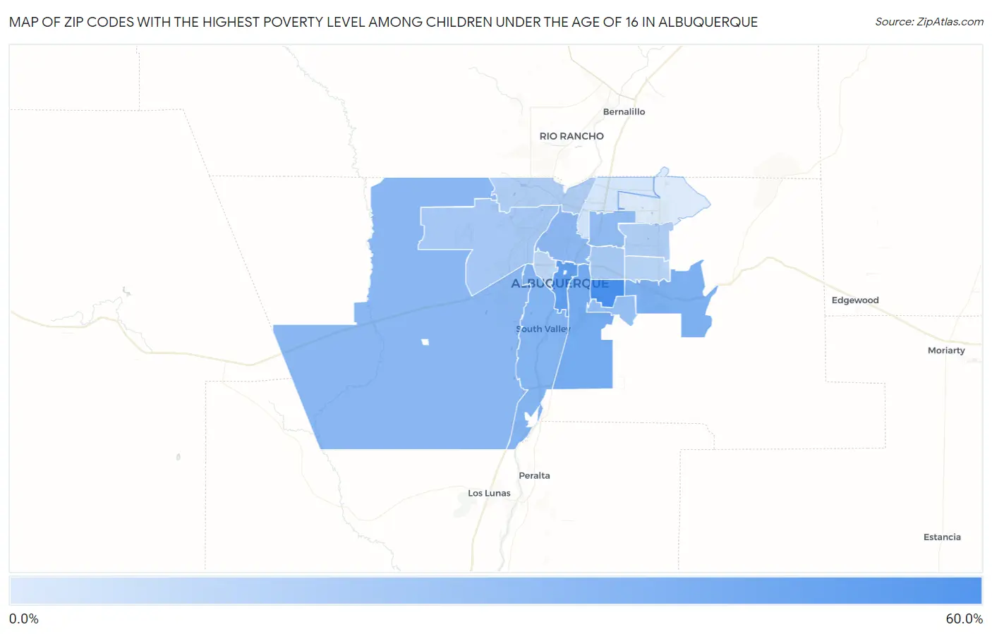Zip Codes with the Highest Poverty Level Among Children Under the Age of 16 in Albuquerque Map