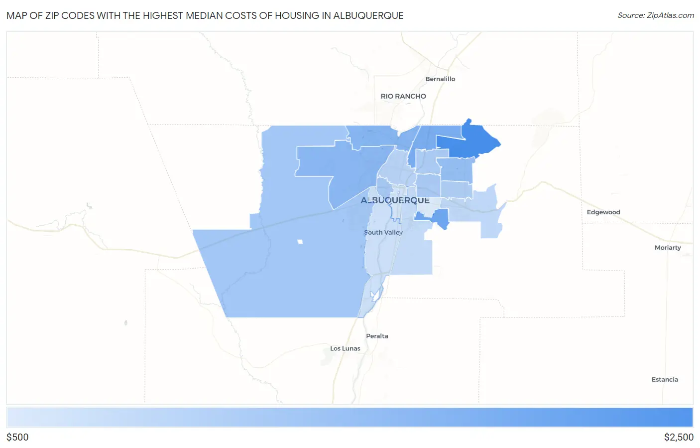 Zip Codes with the Highest Median Costs of Housing in Albuquerque Map