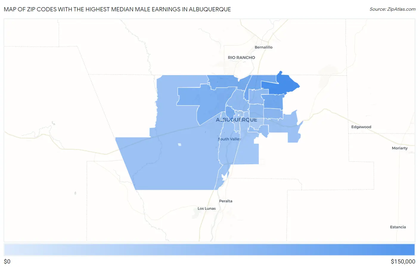 Zip Codes with the Highest Median Male Earnings in Albuquerque Map
