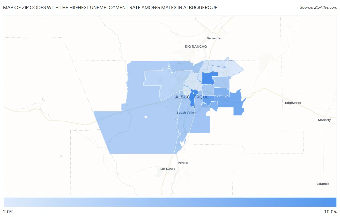 Zip Codes with the Highest Unemployment Rate Among Males in Albuquerque Map