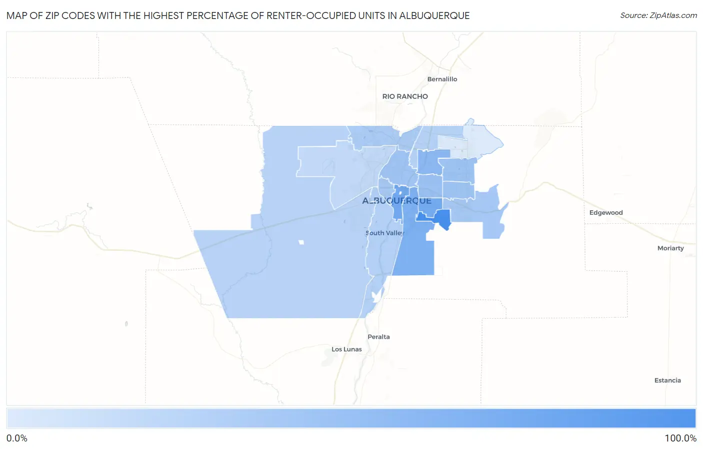 Zip Codes with the Highest Percentage of Renter-Occupied Units in Albuquerque Map