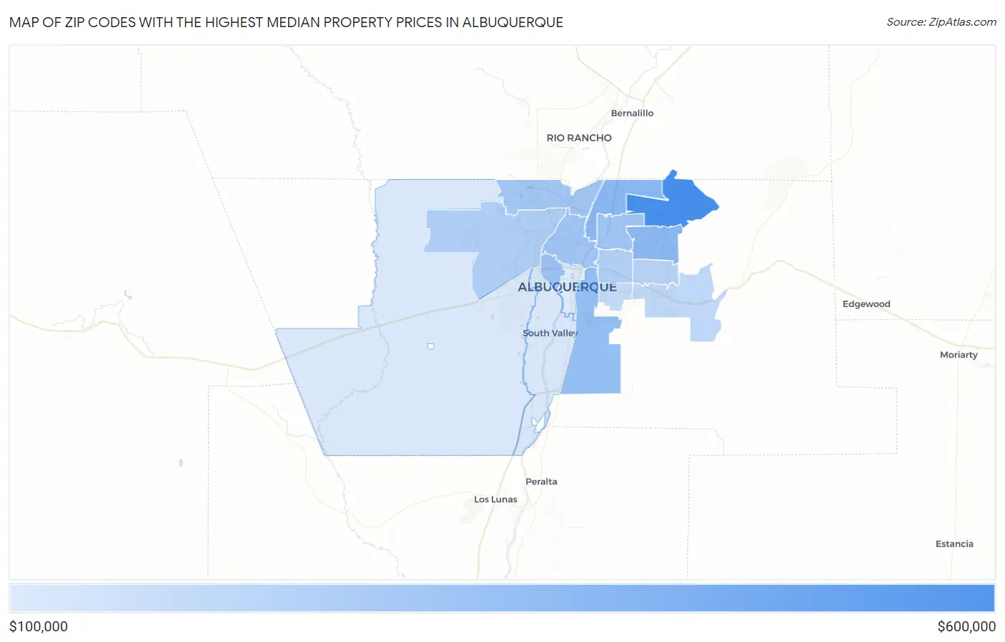 Zip Codes with the Highest Median Property Prices in Albuquerque Map
