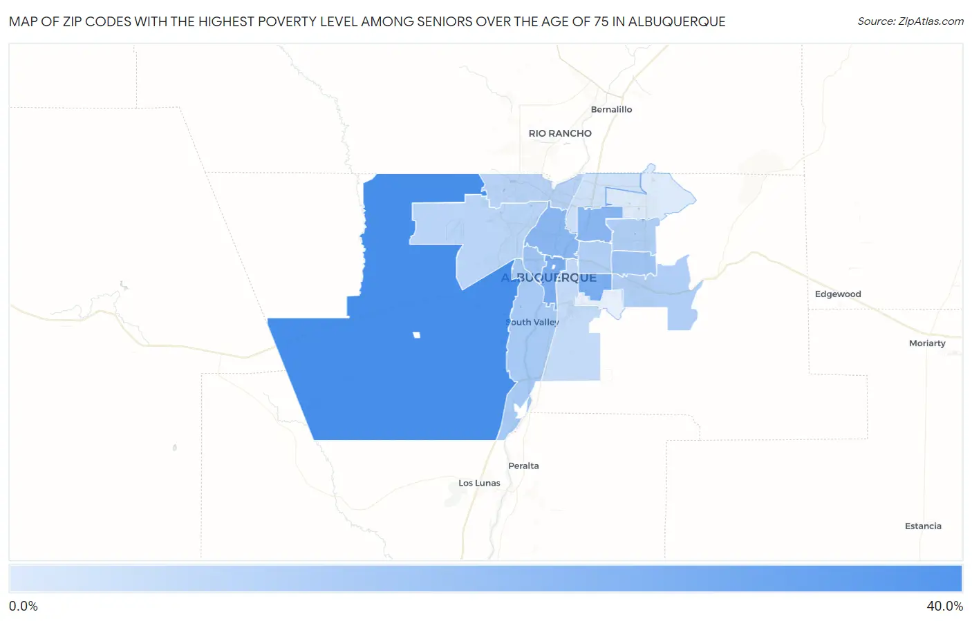 Zip Codes with the Highest Poverty Level Among Seniors Over the Age of 75 in Albuquerque Map