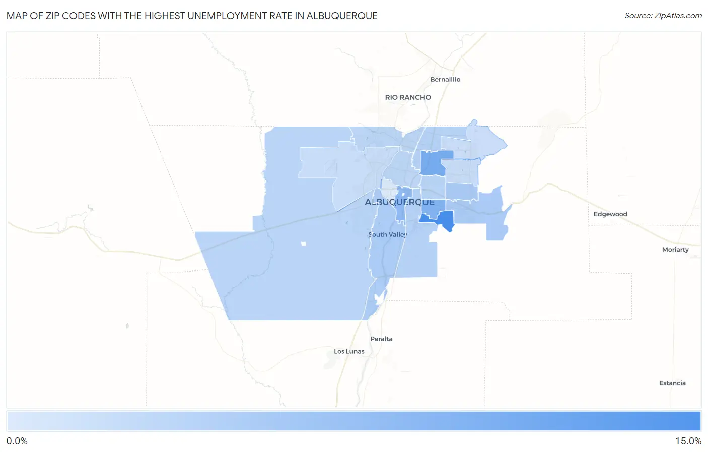 Zip Codes with the Highest Unemployment Rate in Albuquerque Map