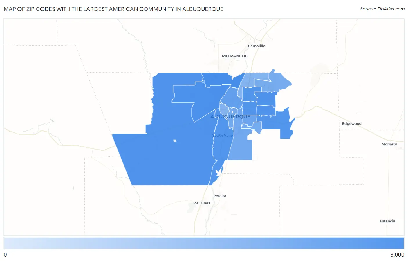 Zip Codes with the Largest American Community in Albuquerque Map