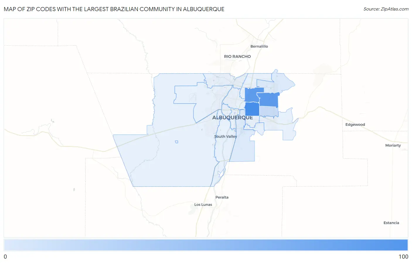 Zip Codes with the Largest Brazilian Community in Albuquerque Map