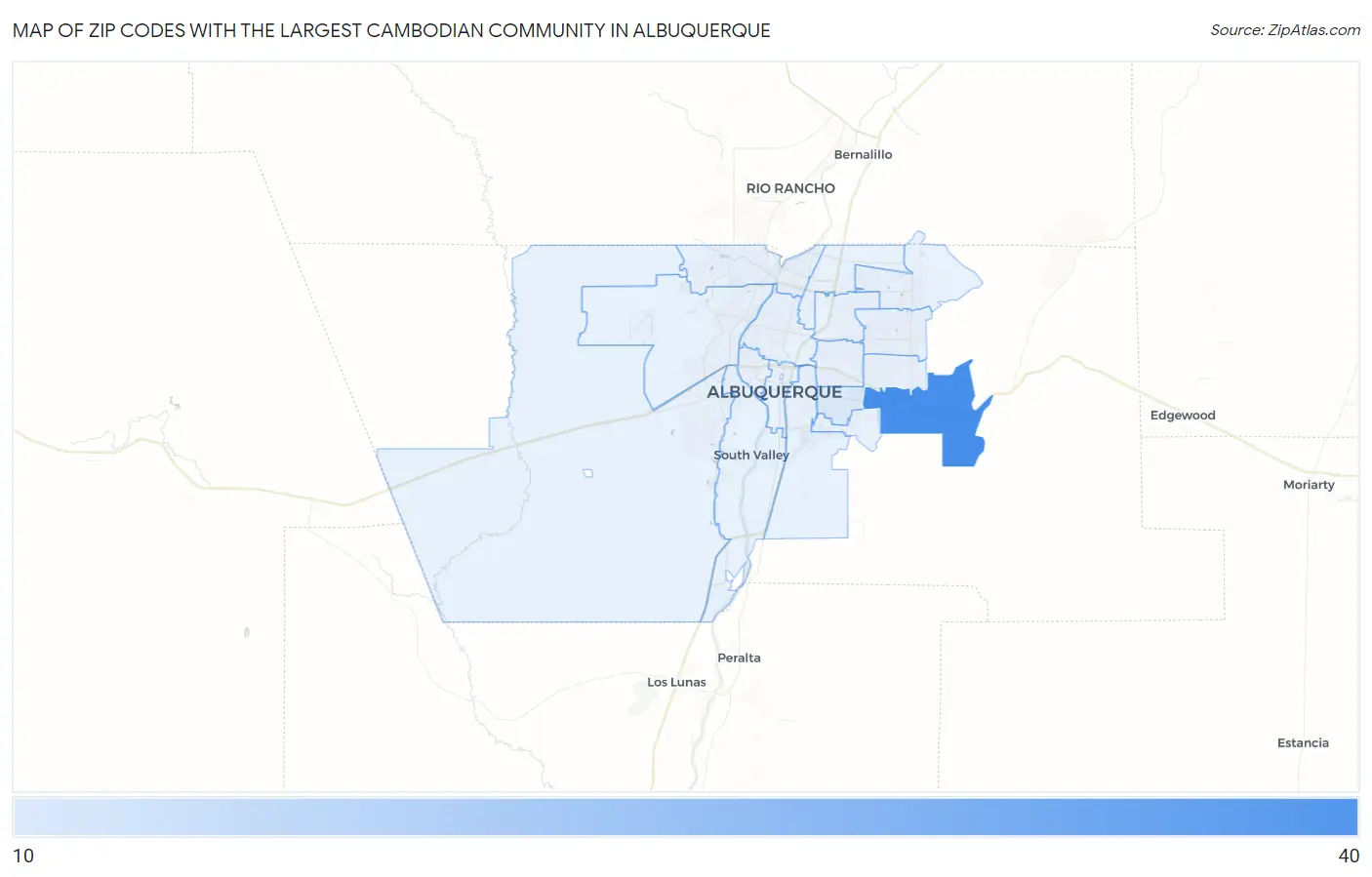 Zip Codes with the Largest Cambodian Community in Albuquerque Map