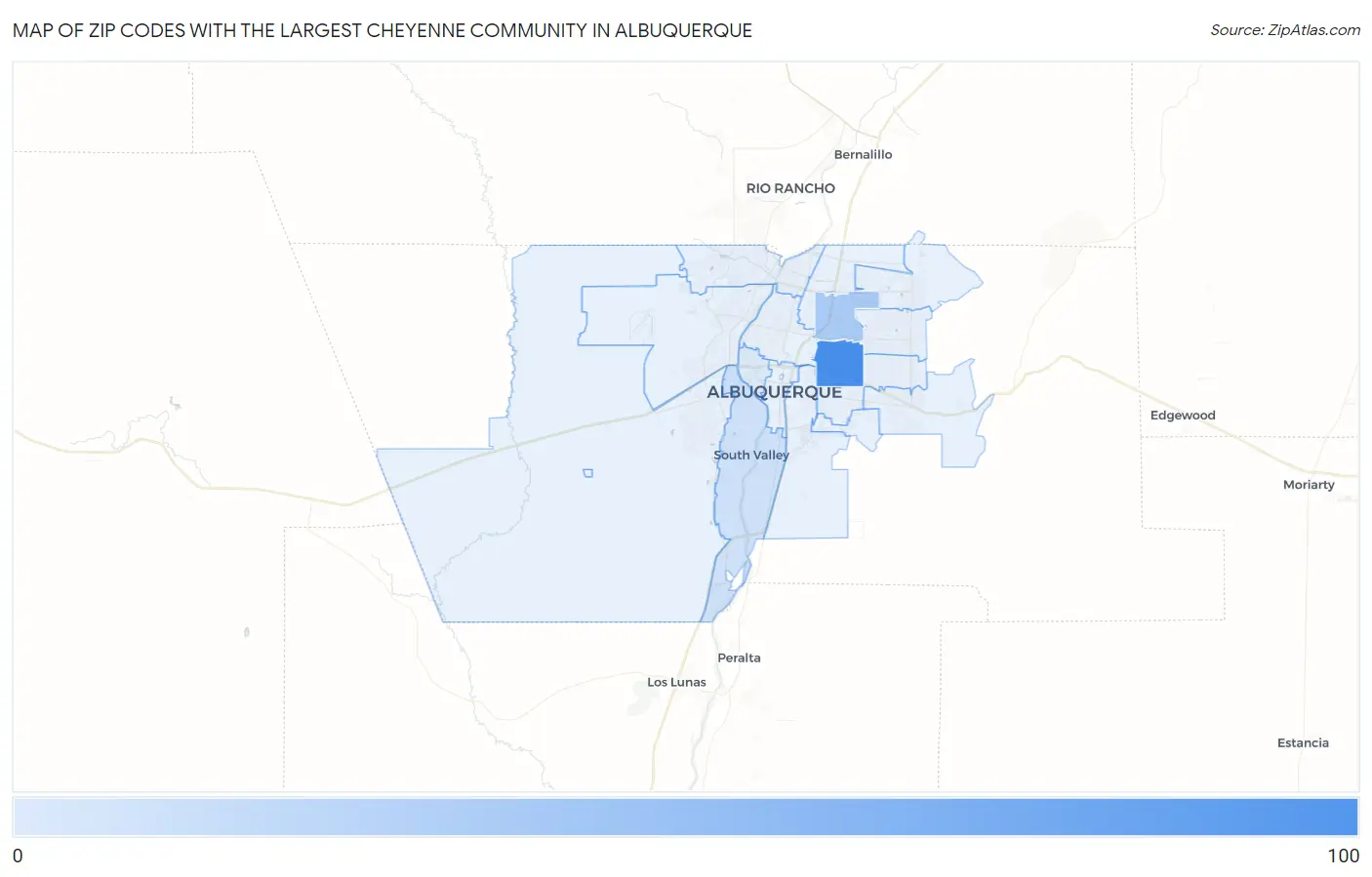 Zip Codes with the Largest Cheyenne Community in Albuquerque Map