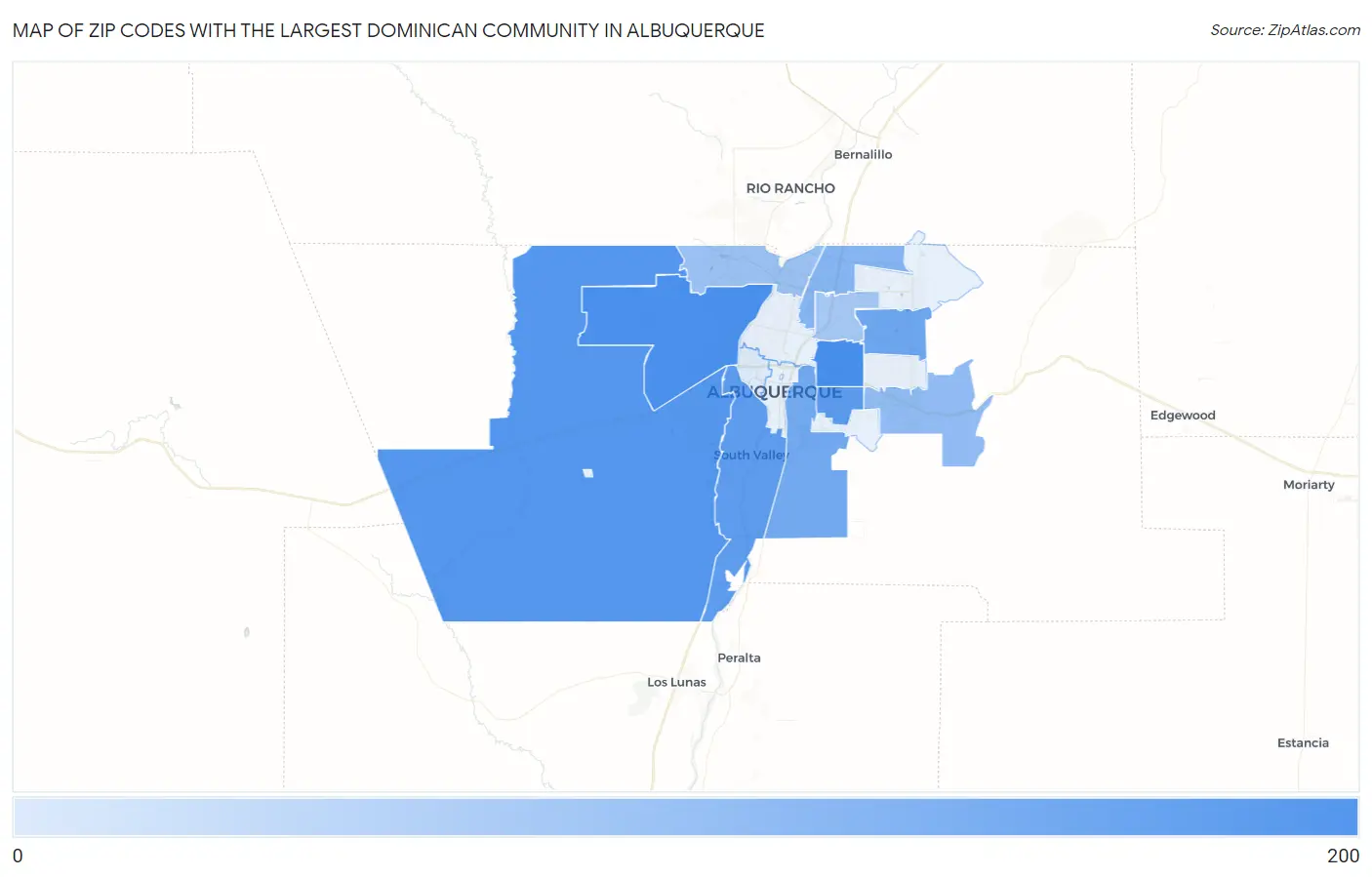 Zip Codes with the Largest Dominican Community in Albuquerque Map