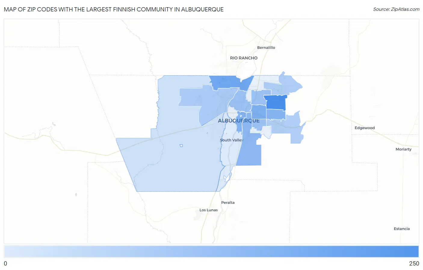 Zip Codes with the Largest Finnish Community in Albuquerque Map