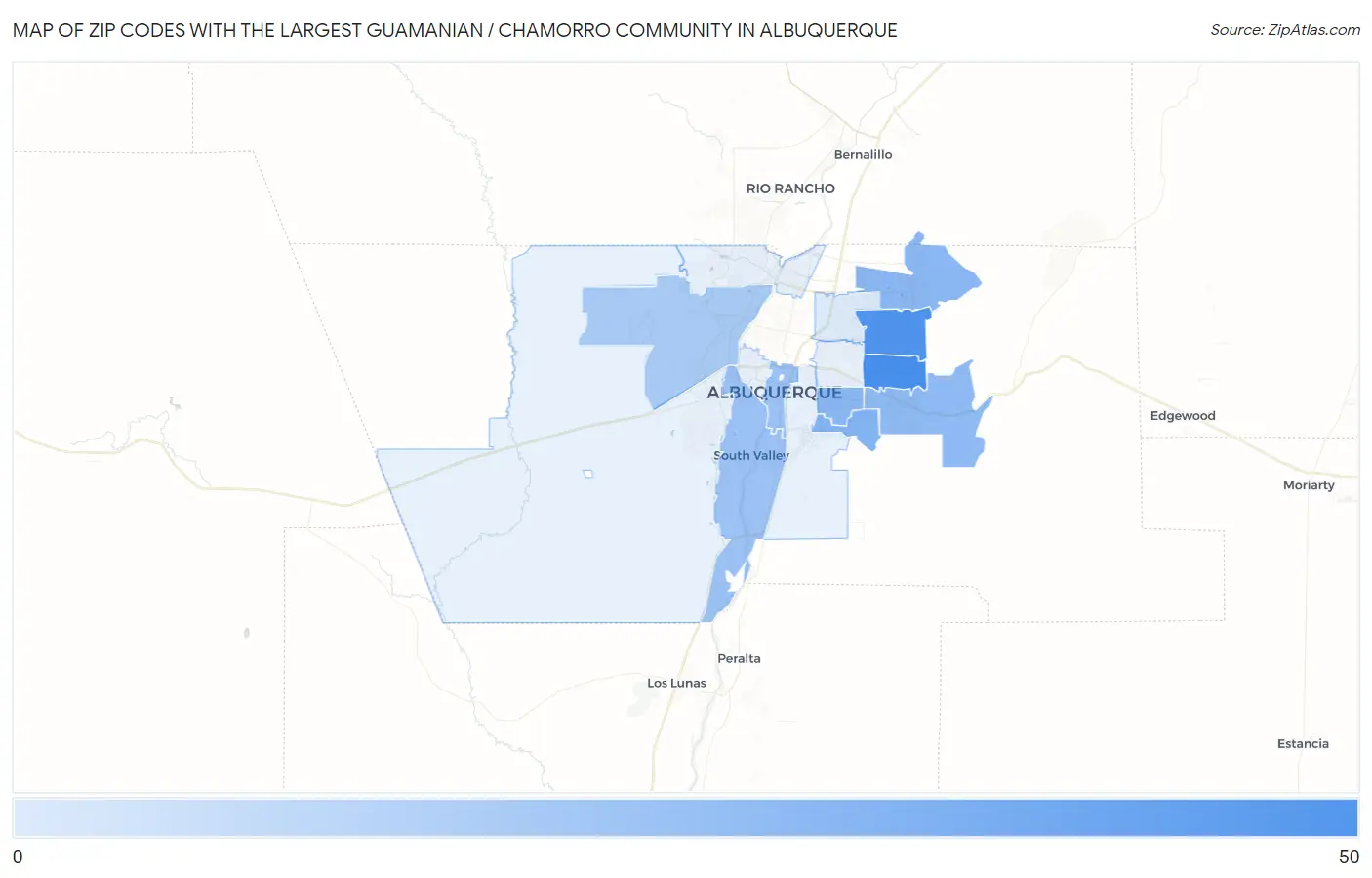 Zip Codes with the Largest Guamanian / Chamorro Community in Albuquerque Map