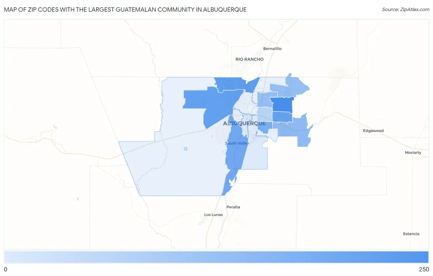 Zip Codes with the Largest Guatemalan Community in Albuquerque Map