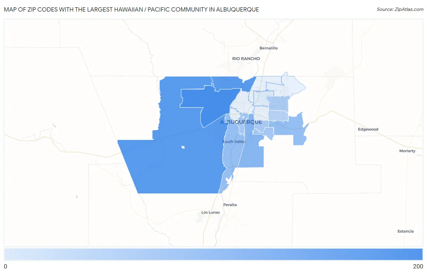Zip Codes with the Largest Hawaiian / Pacific Community in Albuquerque Map