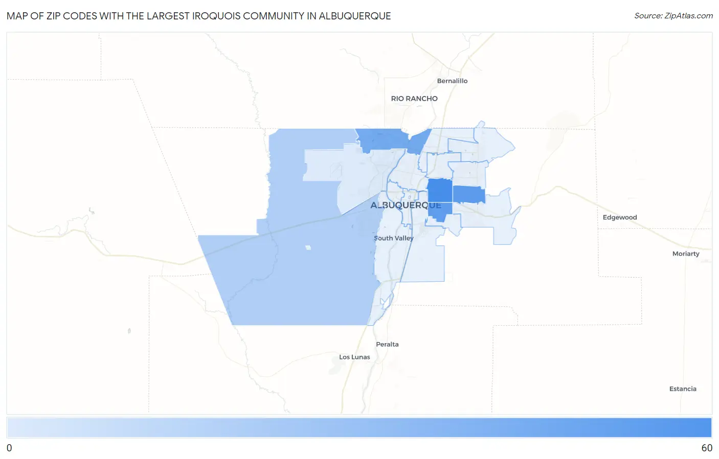 Zip Codes with the Largest Iroquois Community in Albuquerque Map