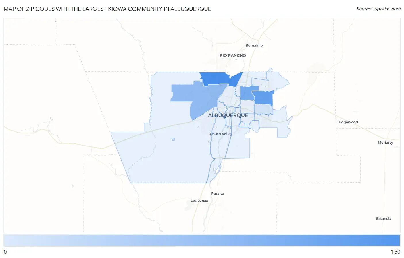 Zip Codes with the Largest Kiowa Community in Albuquerque Map
