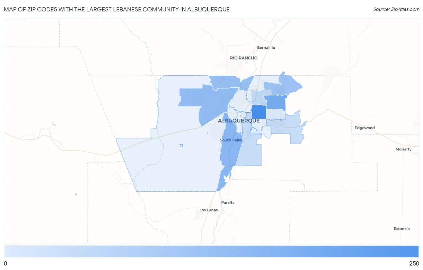 Zip Codes with the Largest Lebanese Community in Albuquerque Map